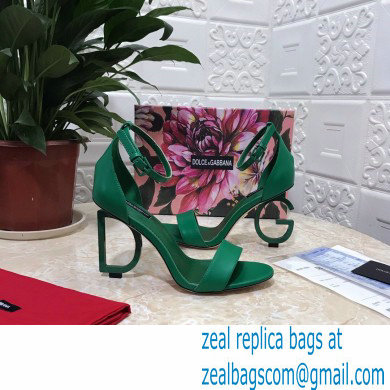 Dolce  &  Gabbana Heel 10.5cm Leather Sandals Green with D & G Heel 2021